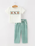 Western Plaid Horse Embroidery Boy Pants Set - 6