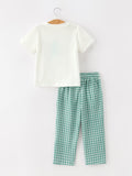 Western Plaid Horse Embroidery Boy Pants Set - 7