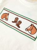 Western Plaid Horse Embroidery Boy Pants Set - 9