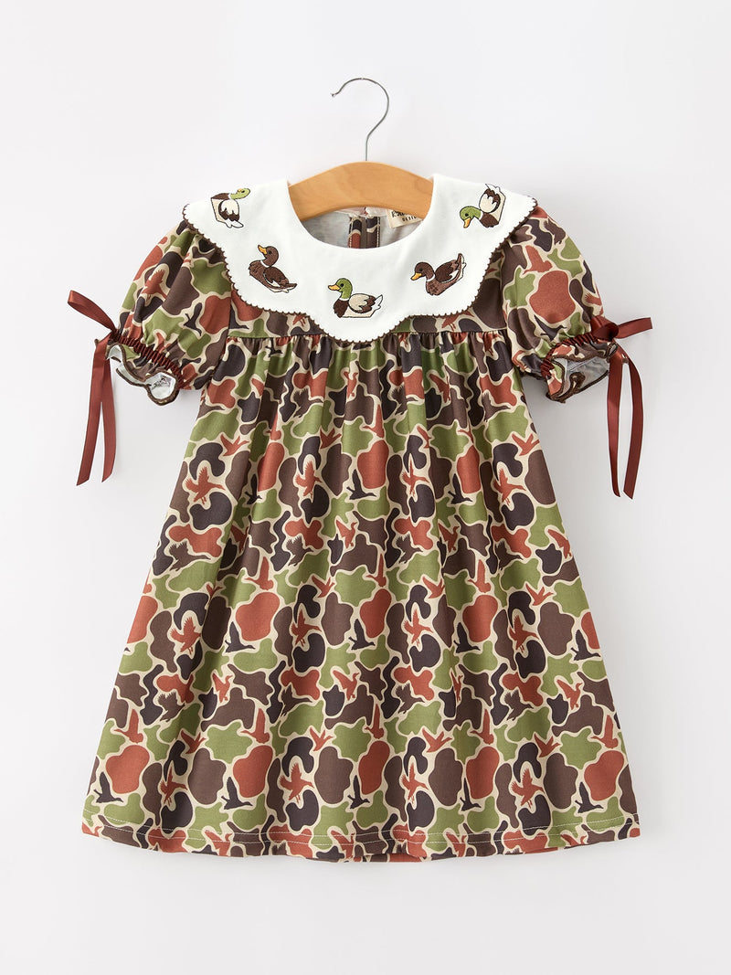 Duck Camo Embroidered Duck Girl Dress Short Sleeves - 1