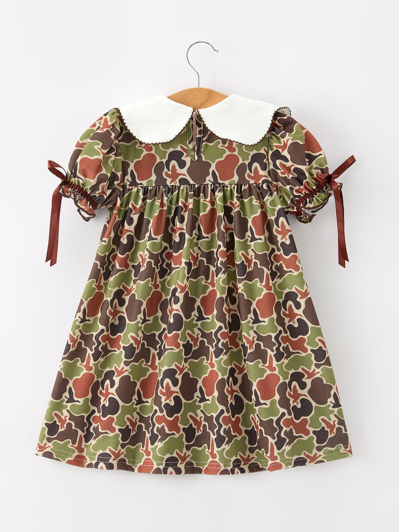 Duck Camo Embroidered Duck Girl Dress Short Sleeves - 2