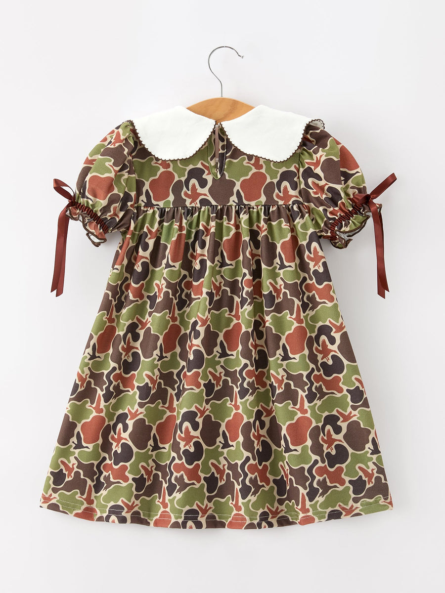 Duck Camo Embroidered Duck Girl Dress Short Sleeves