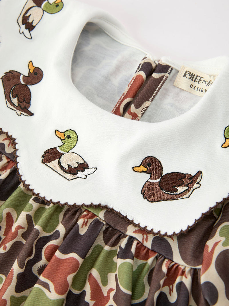 Duck Camo Embroidered Duck Girl Dress Short Sleeves - 3