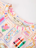 Back to School Print Girl Short Set Scallop Hem - 14