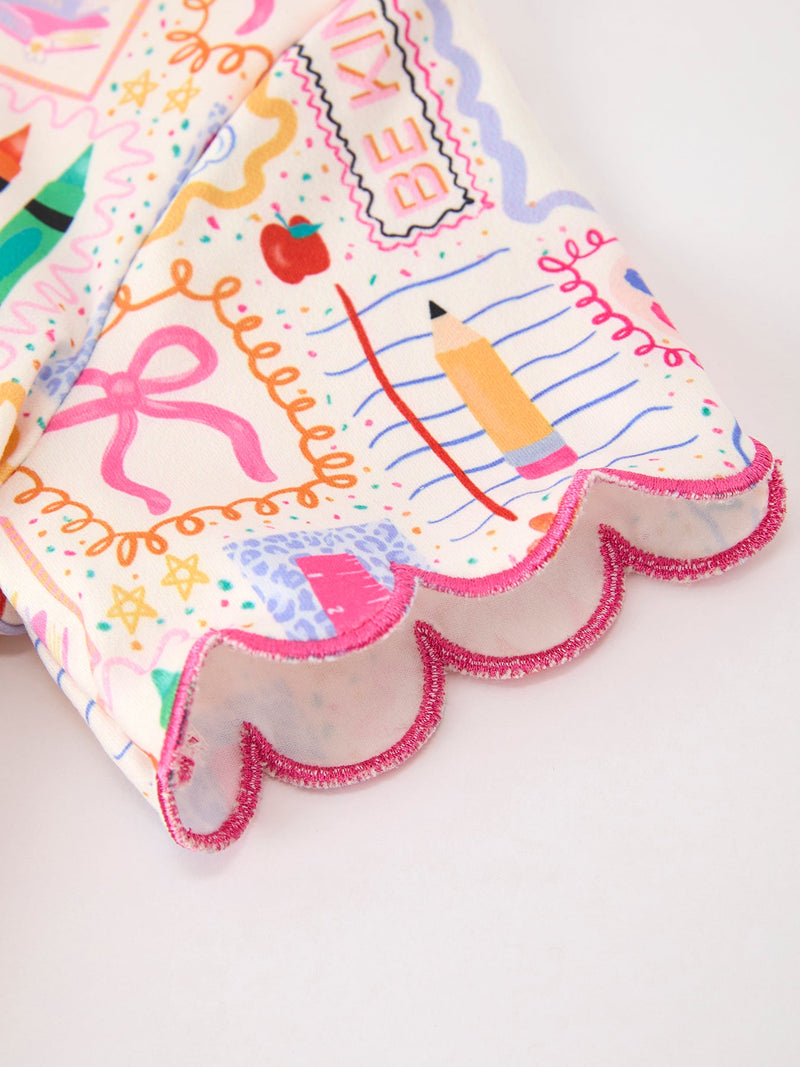 Back to School Print Girl Short Set Scallop Hem - 15