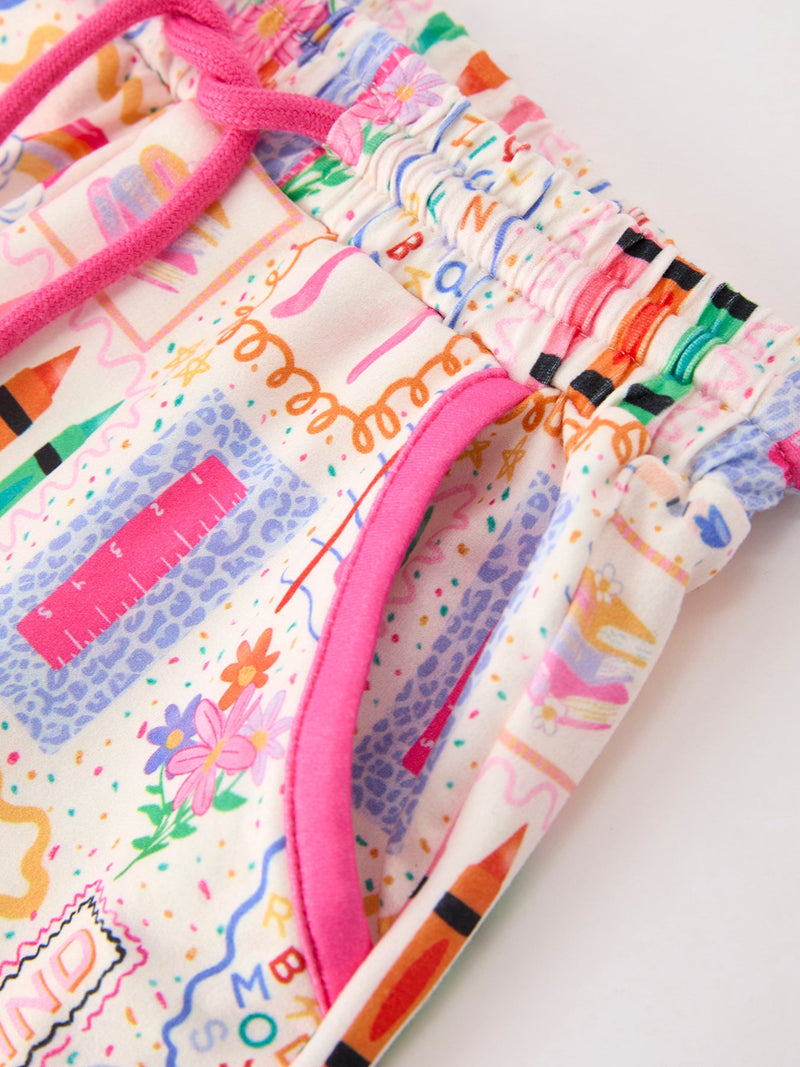 Back to School Print Girl Short Set Scallop Hem - 16