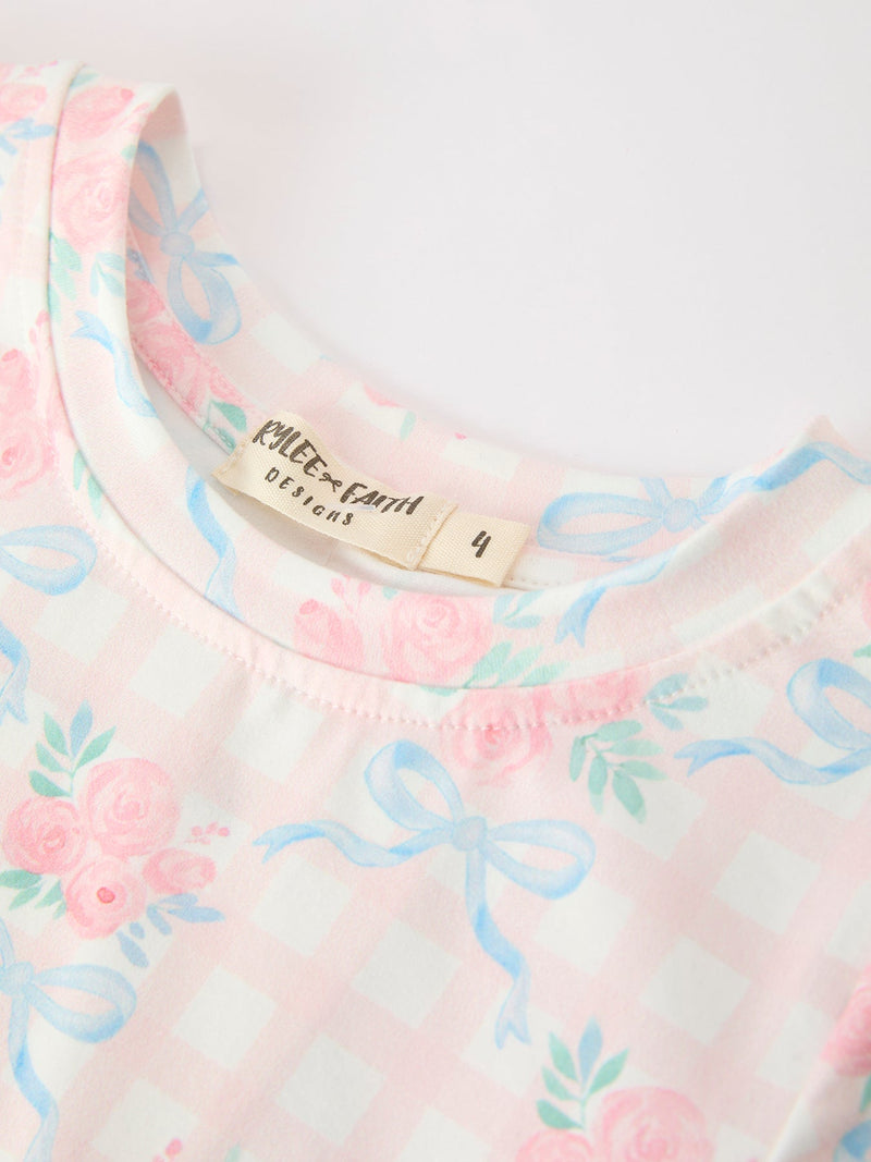 Bow Floral Girl Short Set Scallop Hem - 3