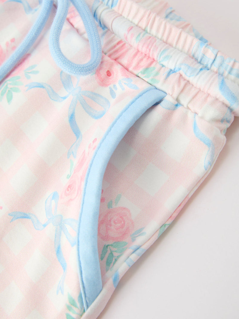 Bow Floral Girl Short Set Scallop Hem - 5
