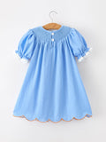 Blue Fall Thanksgiving&Halloween Pumpkin Smock Embroidery Lace Baby Girl Dress - 7