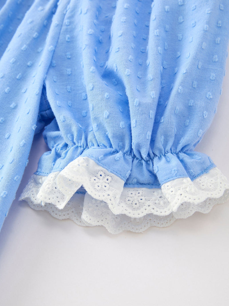 Blue Fall Thanksgiving&Halloween Pumpkin Smock Embroidery Lace Baby Girl Dress - 9
