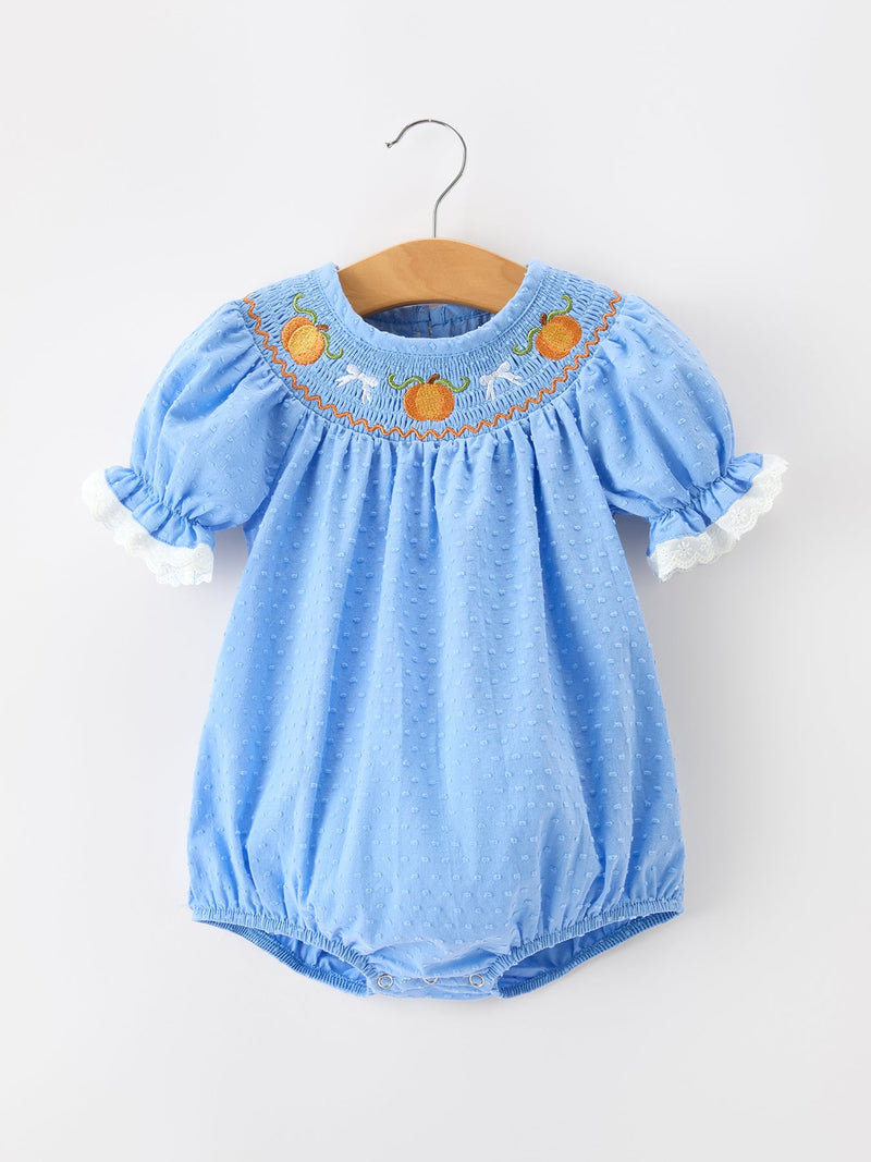 Halloween Thanksgiving Pumpkin Smocked Bubble Romper - 1