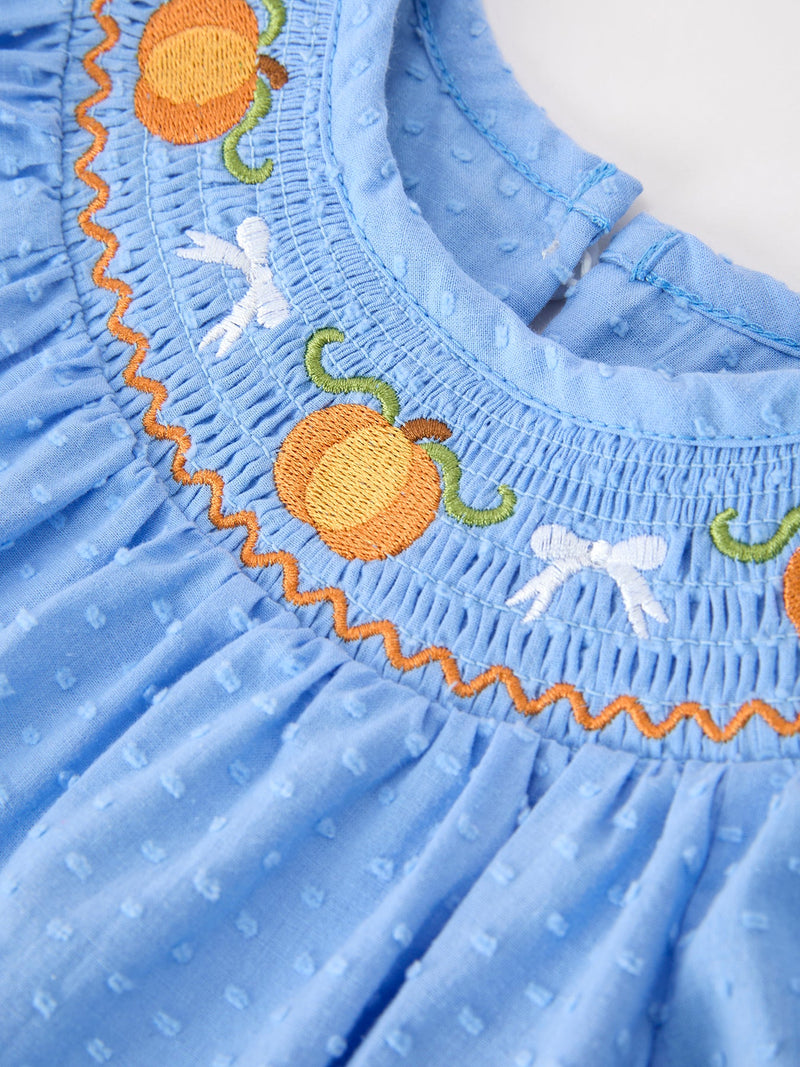 Halloween Thanksgiving Pumpkin Smocked Bubble Romper - 3