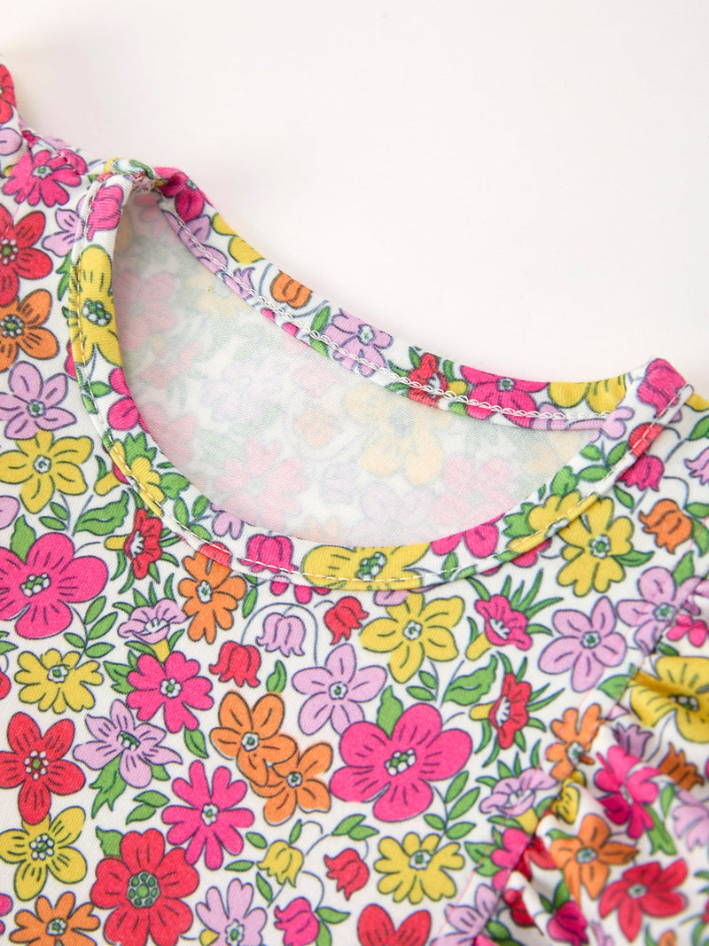 Hot Pink Bow Floral Girl Dress - 3