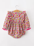 Hot Pink Bow Floral Girl Bubble Romper - 2