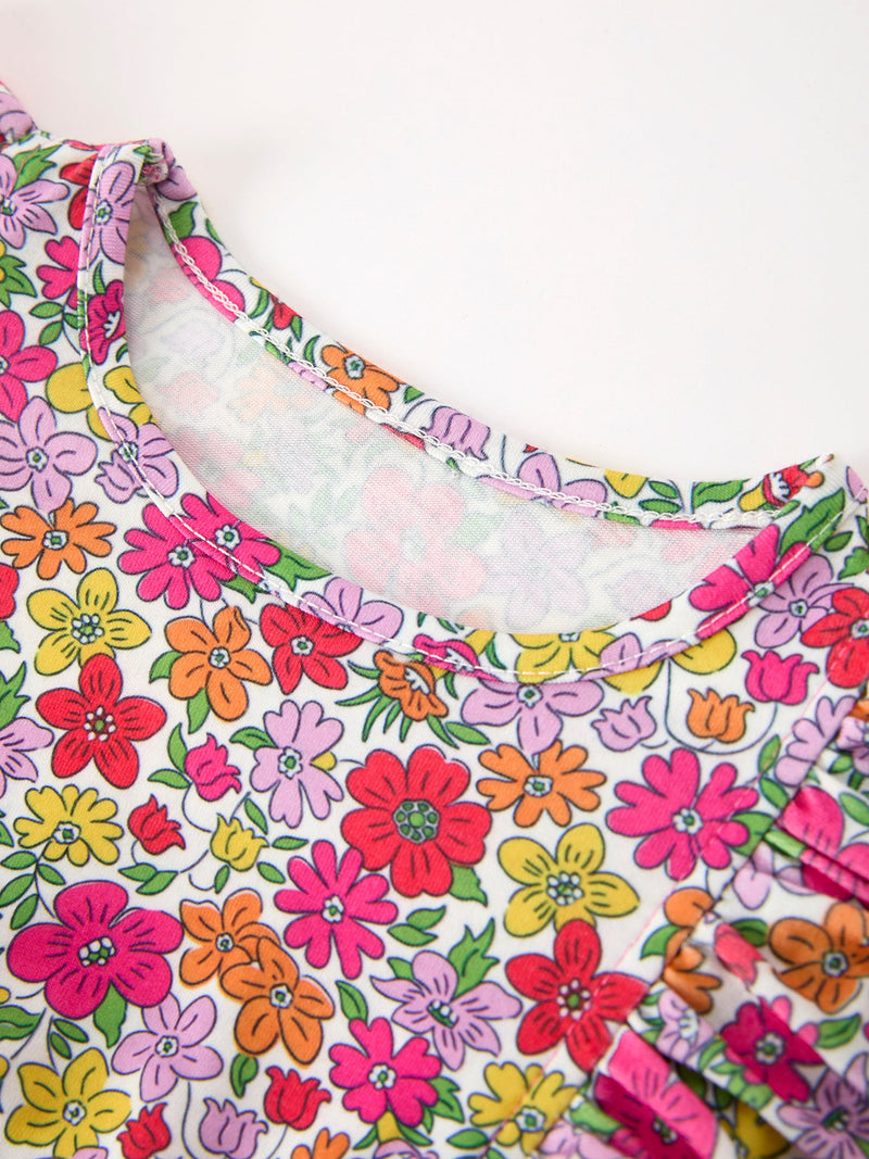 Hot Pink Bow Floral Girl Bubble Romper - 3