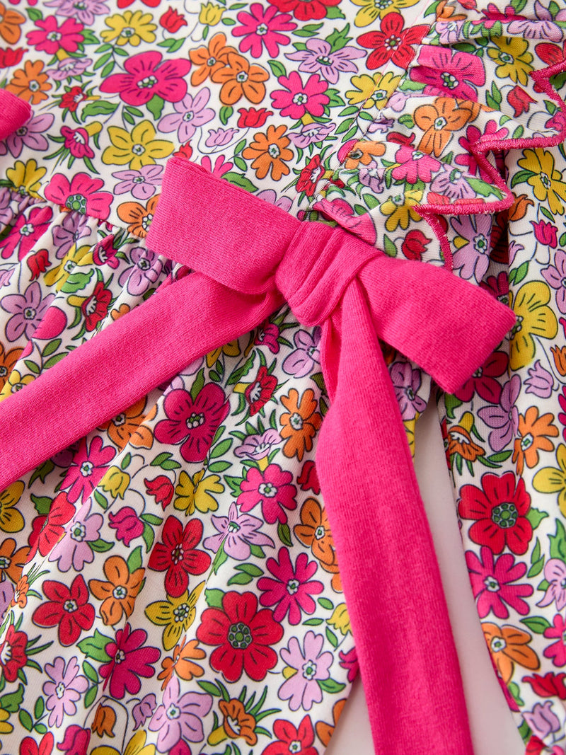 Hot Pink Bow Floral Girl Bubble Romper - 4