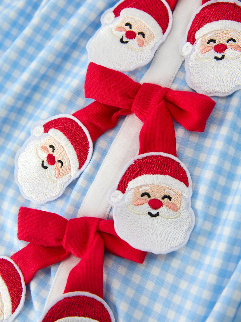 Christmas Santa Bow Plaid Girls Bubble Romper - 4