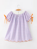 Halloween Ghost Plaid Bow Scallop Girls Dress - 2