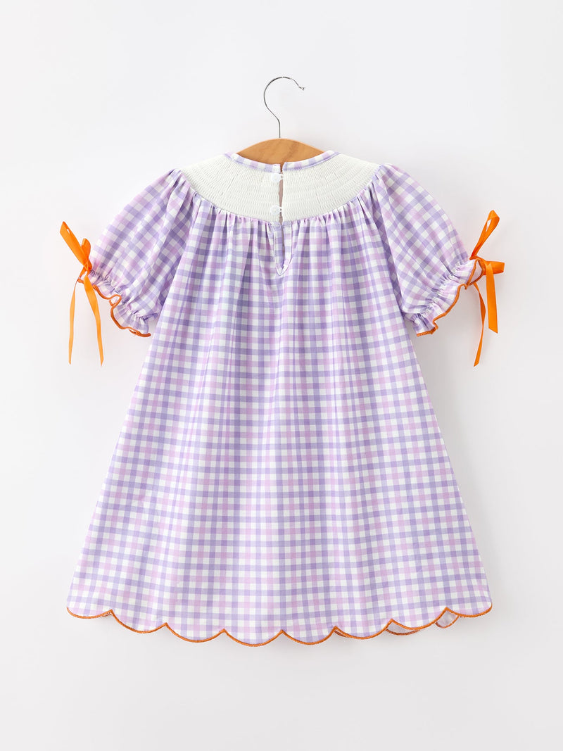 Halloween Ghost Plaid Bow Scallop Girls Dress - 2