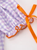 Halloween Ghost Plaid Bow Scallop Girls Dress - 4