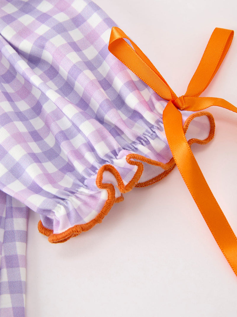 Halloween Ghost Plaid Bow Scallop Girls Dress - 4