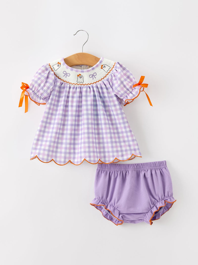 Halloween Ghost Plaid Bow Girls Bloomer Set - 1