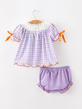 Halloween Ghost Plaid Bow Girls Bloomer Set - 2