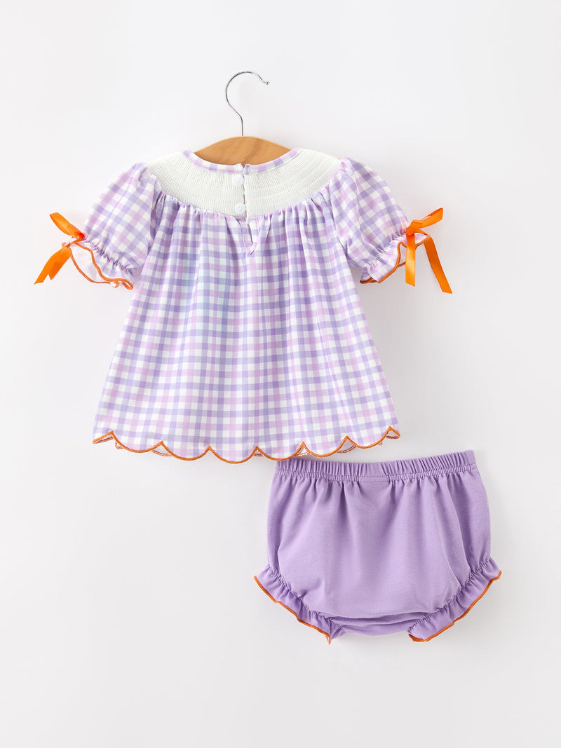 Halloween Ghost Plaid Bow Girls Bloomer Set - 2
