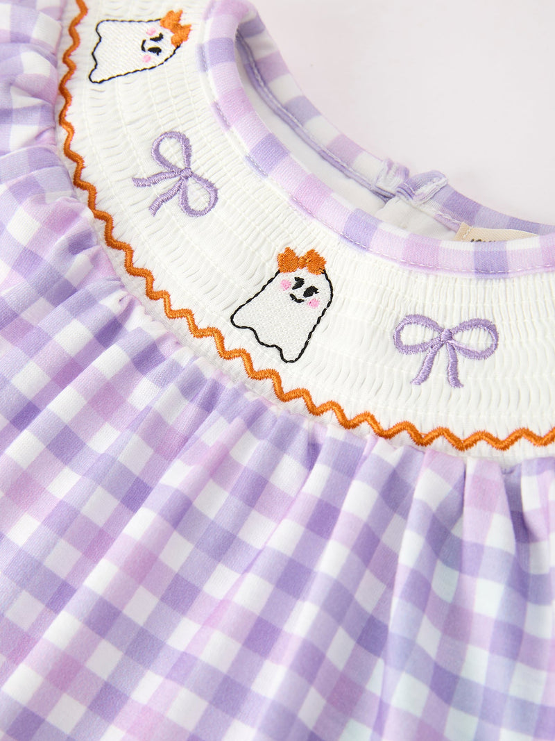 Halloween Ghost Plaid Bow Girls Bloomer Set - 3