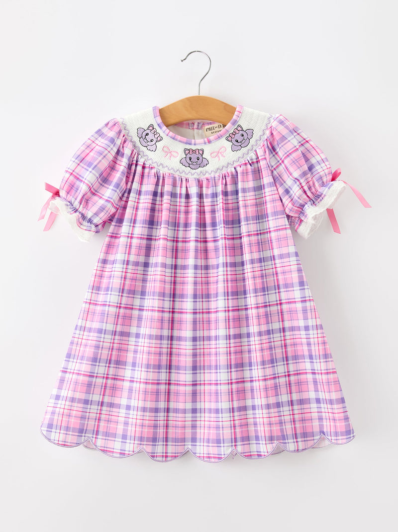 Halloween Plaid Bat Smocked Girls Dress - 1