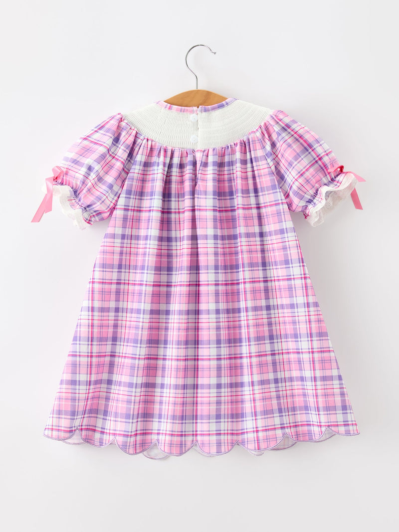 Halloween Plaid Bat Smocked Girls Dress - 2