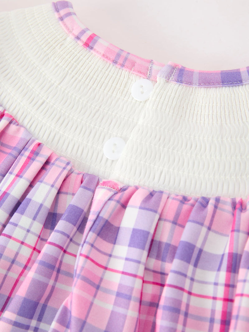 Halloween Plaid Bat Smocked Girls Dress - 4
