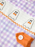 Halloween Ghost Plaid Smocked Baby Boy Romper - 4