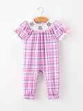 Halloween Plaid Bat Smocked Girls Romper - 1