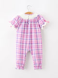 Halloween Plaid Bat Smocked Girls Romper - 2