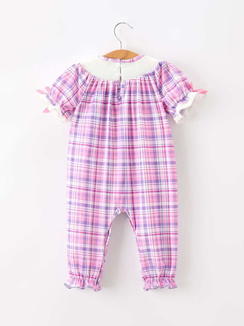 Halloween Plaid Bat Smocked Girls Romper - 2