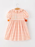 Halloween Pumpkin Plaid Bow Girls Dress - 2