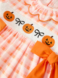 Halloween Pumpkin Plaid Bow Girls Dress - 3