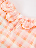 Halloween Pumpkin Plaid Bow Girls Dress - 5
