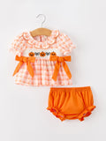 Halloween Pumpkin Plaid Girls Bloomer Set - 1