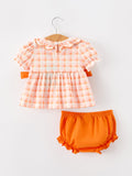 Halloween Pumpkin Plaid Girls Bloomer Set - 2