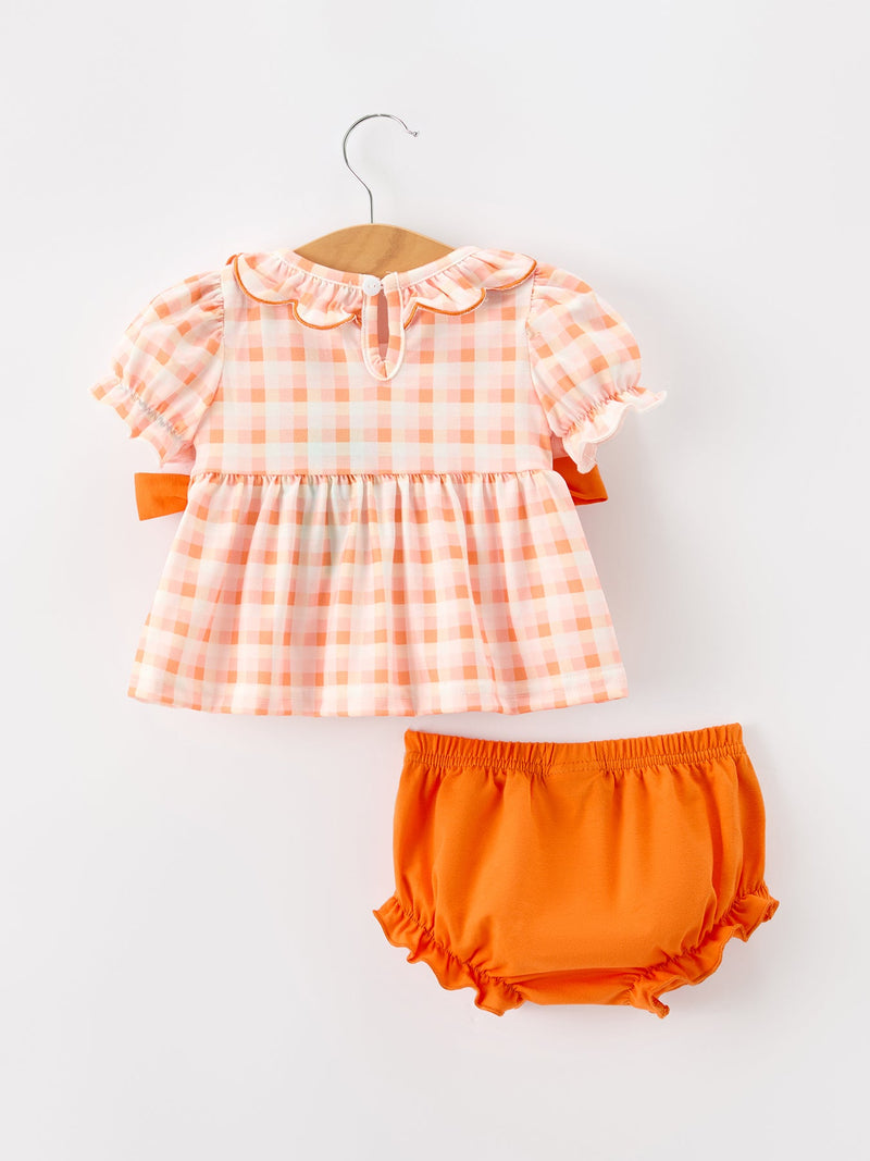 Halloween Pumpkin Plaid Girls Bloomer Set - 2