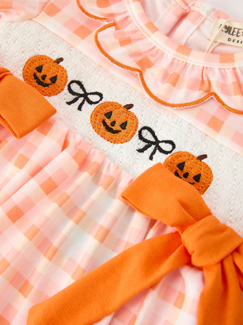Halloween Pumpkin Plaid Girls Bloomer Set - 3