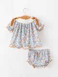 Fall Floral Smocked Girls Bloomer Set - 7