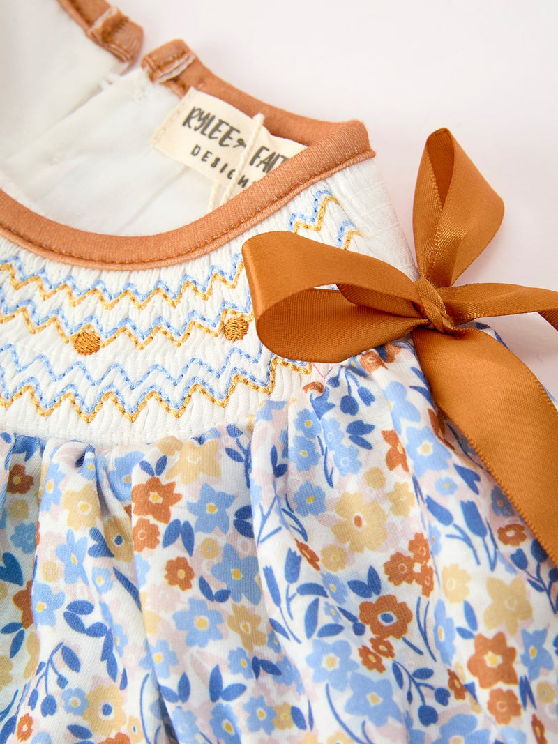 Fall Floral Smocked Girls Bloomer Set - 8