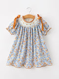 Fall Floral Smocked Girls Dress - 1