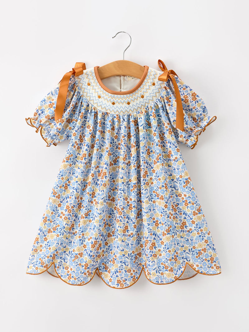 Fall Floral Smocked Girls Dress - 1