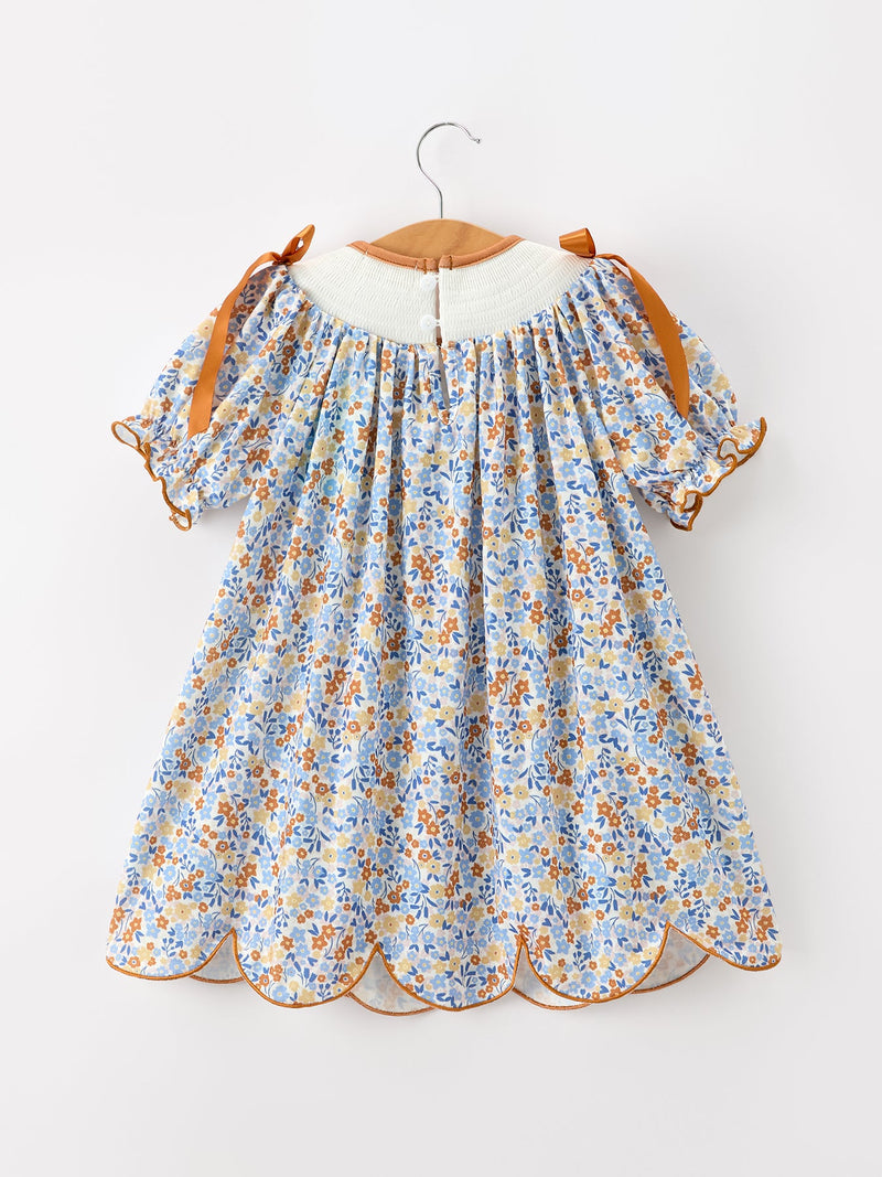 Fall Floral Smocked Girls Dress - 2