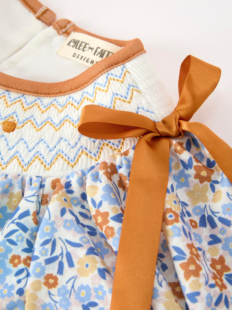 Fall Floral Smocked Girls Dress - 3