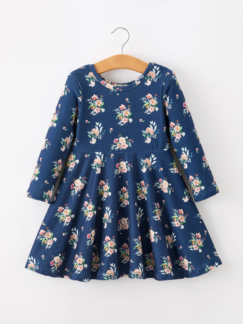 Fall Floral Girls Long Sleeve Dress - 1
